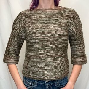 GAP Women's Short Sleeve Cropped Sweater XS Olive Earth Tone Boatneck Knit